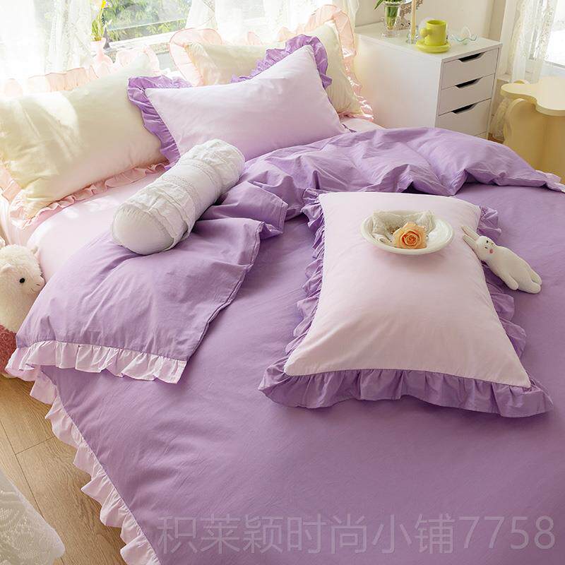 正品清仓in简约全棉奶棉床品s4四件套油色韩纯式花边被套小清新床