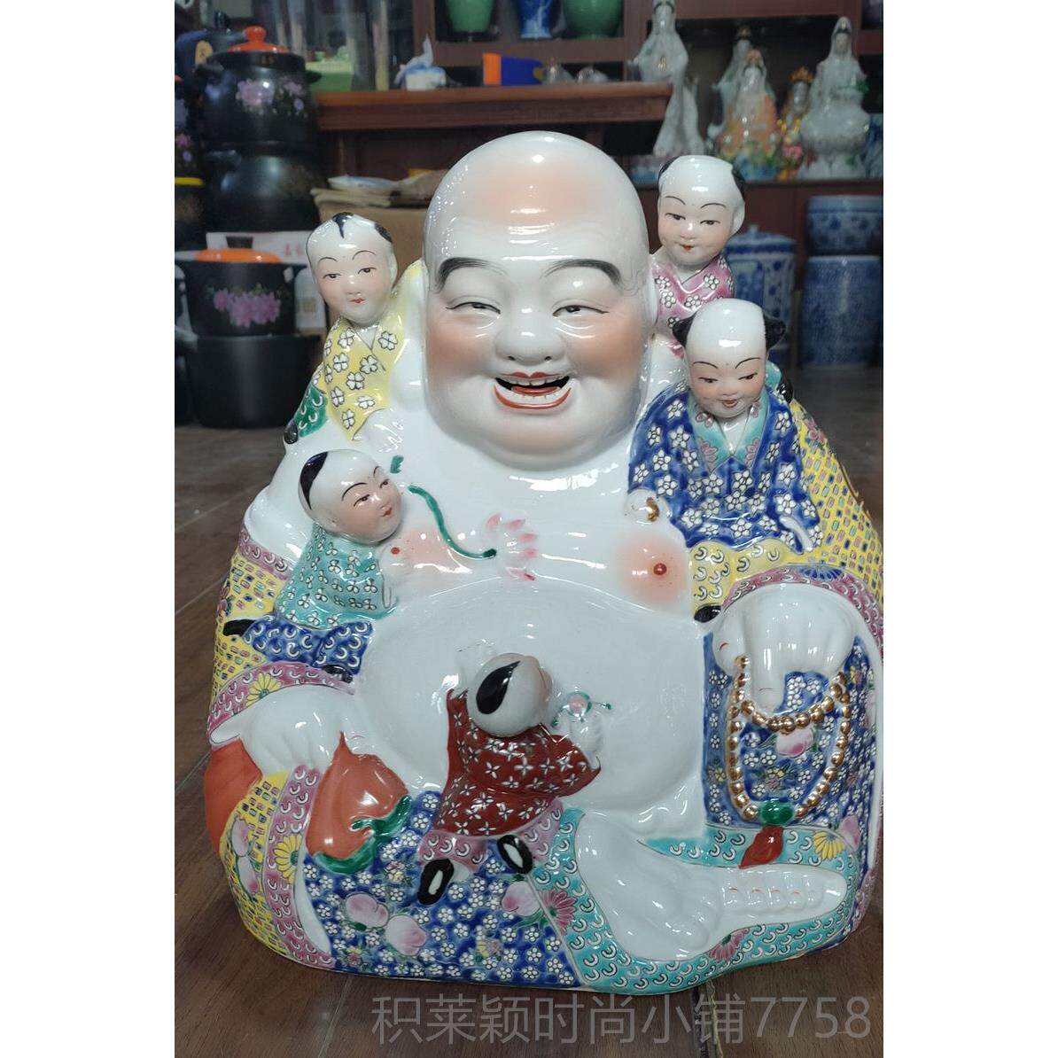 正品景德镇瓷怀旧罗汉笑佛家复古摆件登五子居科手工陶瓷工艺陶品
