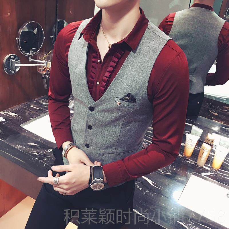 正品夏季士小英伦风修身潮男个性马甲外发套韩版夜男店型师马夹工