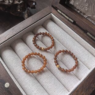 和田玉且末红糖小米珠卡3mm戒指不送证书弹力绳拍下备注港码圈口