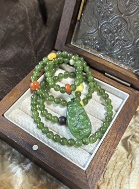 和田玉碧玉佛公雕刻珠链搭配南红蜜蜡珍珠链长60cm吊坠卡31×18.6