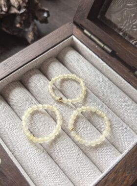 和田玉青海料蜂蜜水卡3-4mm小米珠戒指不送证弹力绳拍下备注圈口