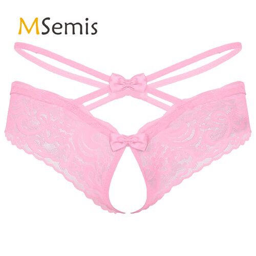 Mens Sissy Underwear See-through Lace Crotchless Thong Brief