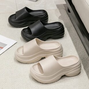 厚底拖鞋 女夏网红百搭级感家居凉鞋 沙滩海边外穿增高防滑时尚
