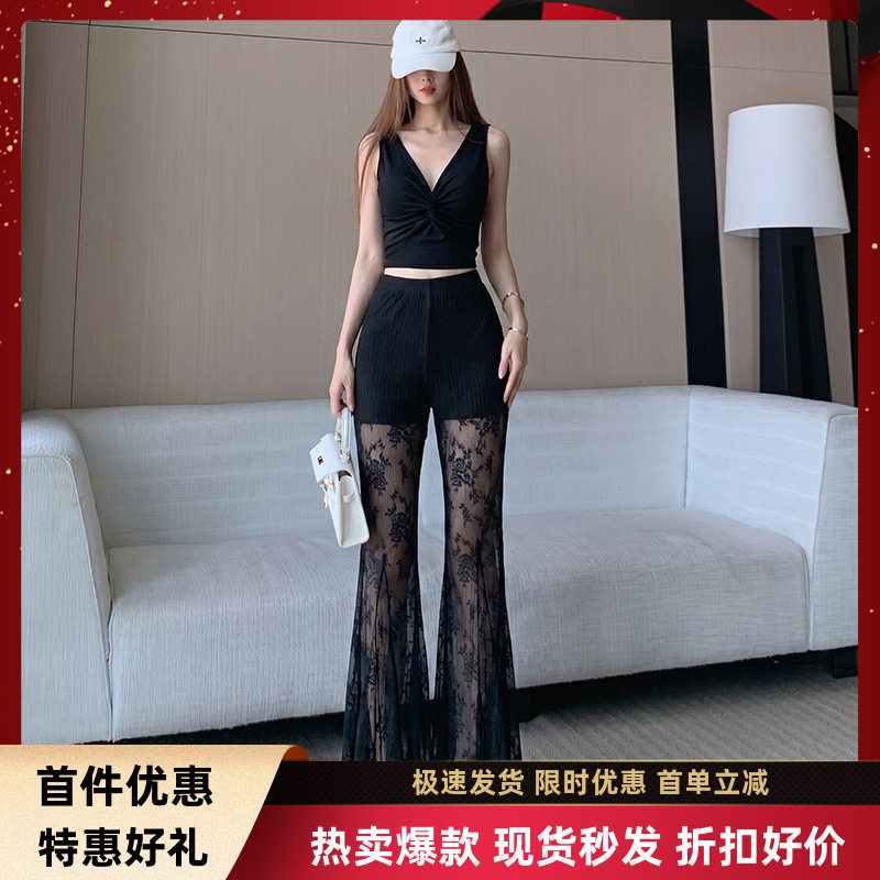 压褶牛仔布裤子女夏日韩系高腰轻超薄透气叠穿打底其它