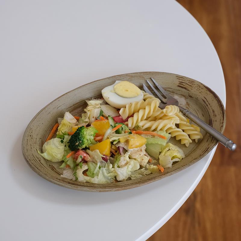 他山集.包邮 景德镇瓷 日式刷痕复古椭圆盘沙拉盘牛排盘手作鱼盘