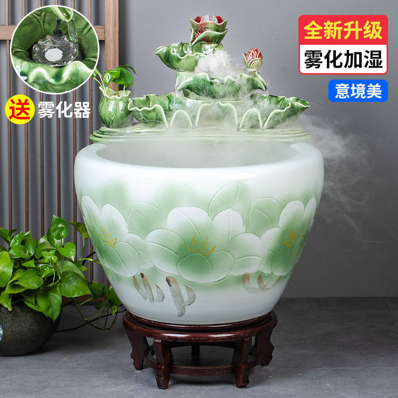 景德镇陶瓷金鱼缸阳台办公室客厅落地家用循环流水摆件庭院大鱼缸