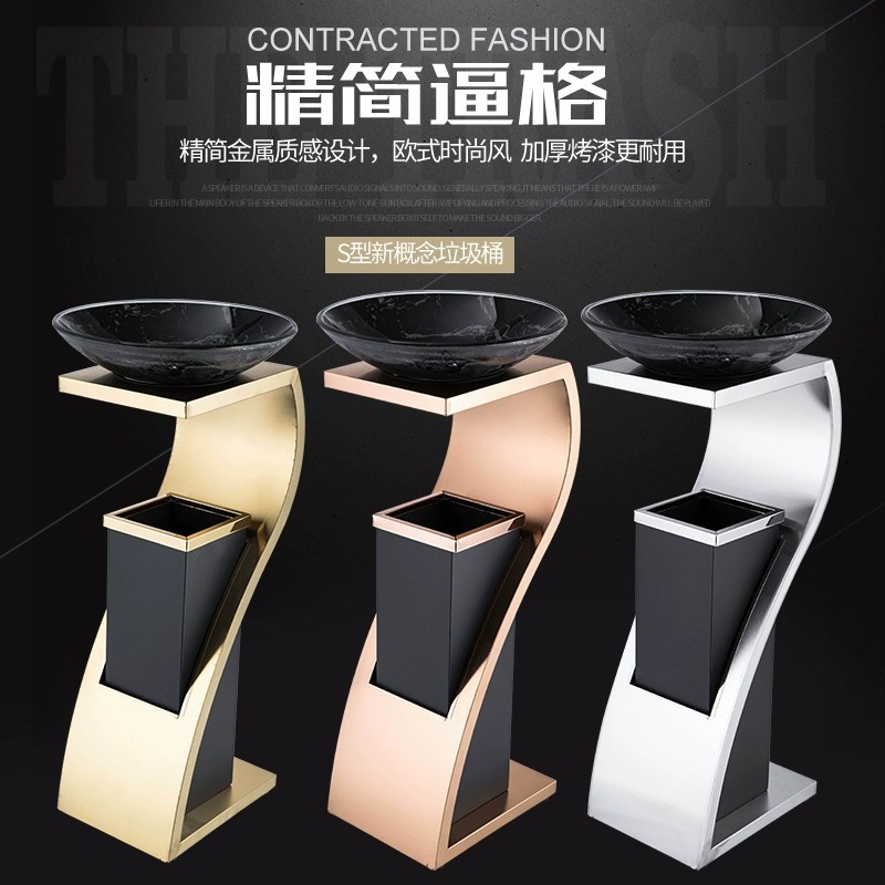 酒店大堂垃圾桶走廊过道电梯口灭烟桶立式不锈钢带烟灰缸商场宾馆