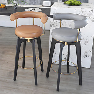 餐厅旋转吧台椅实木吧椅设计师高脚凳家用中古坐高55cm椅子岛台椅
