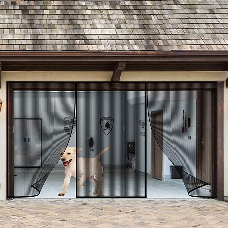 跨境门帘车库三开门帘磁吸纱网通风免打孔全魔术贴车库防蚊门帘