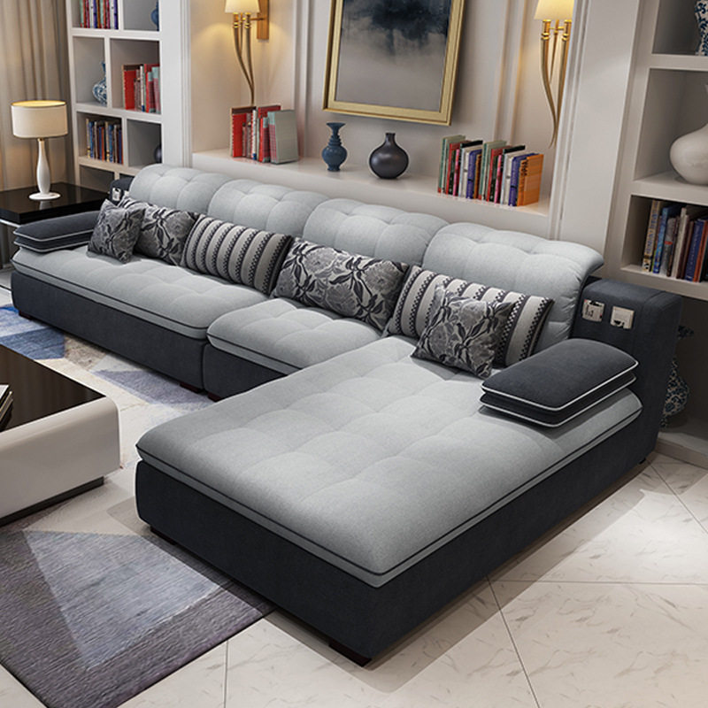 简约布艺L型可拆洗客厅组合沙发