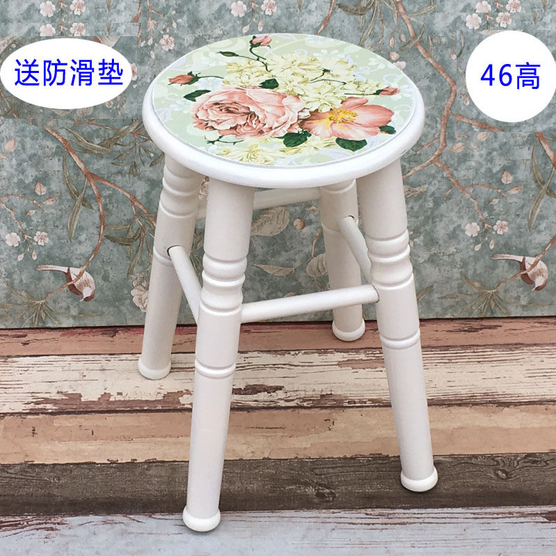 K8实木凳子时尚创意圆凳餐凳电脑凳休闲凳欧式换鞋凳梳妆凳46高批