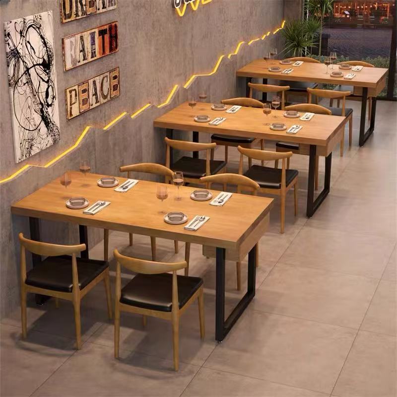 长方形实木桌椅组合简约串串火锅店带抽屉长条桌料理店商用餐桌椅