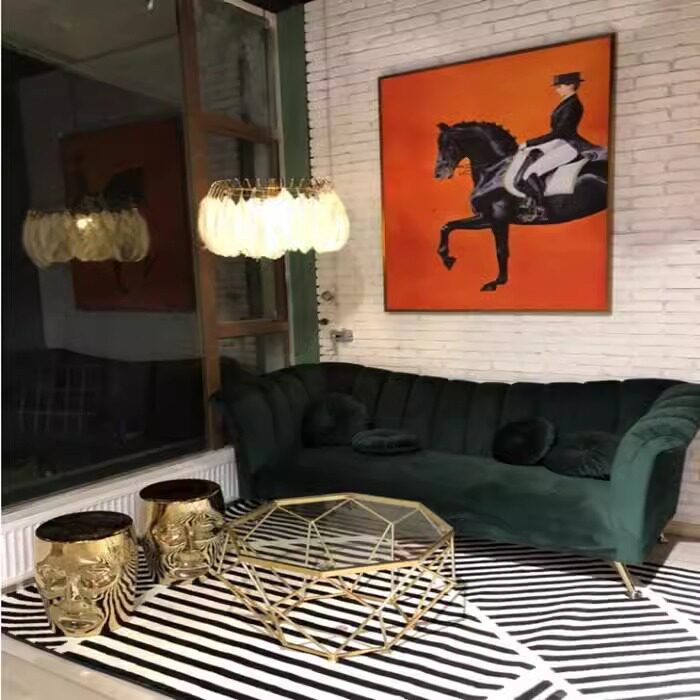 北欧轻奢丝绒布艺金属脚沙发