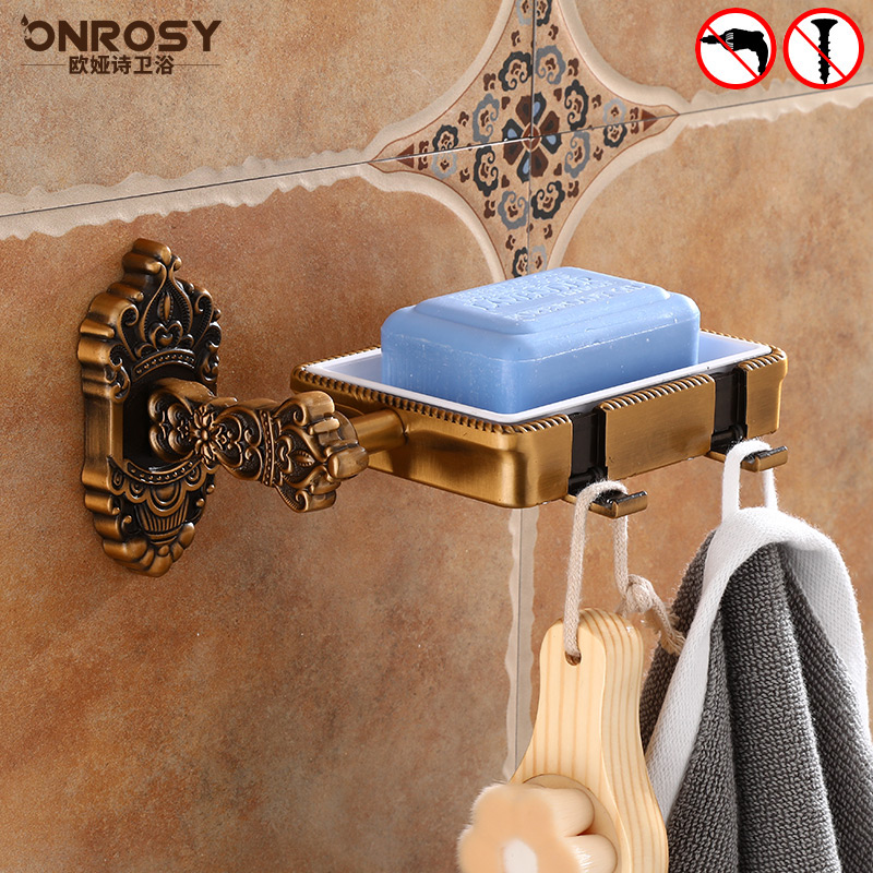 仿古肥皂盒卫g生间置物架欧式浴室洗手间沥水胶粘香皂肥皂架免打