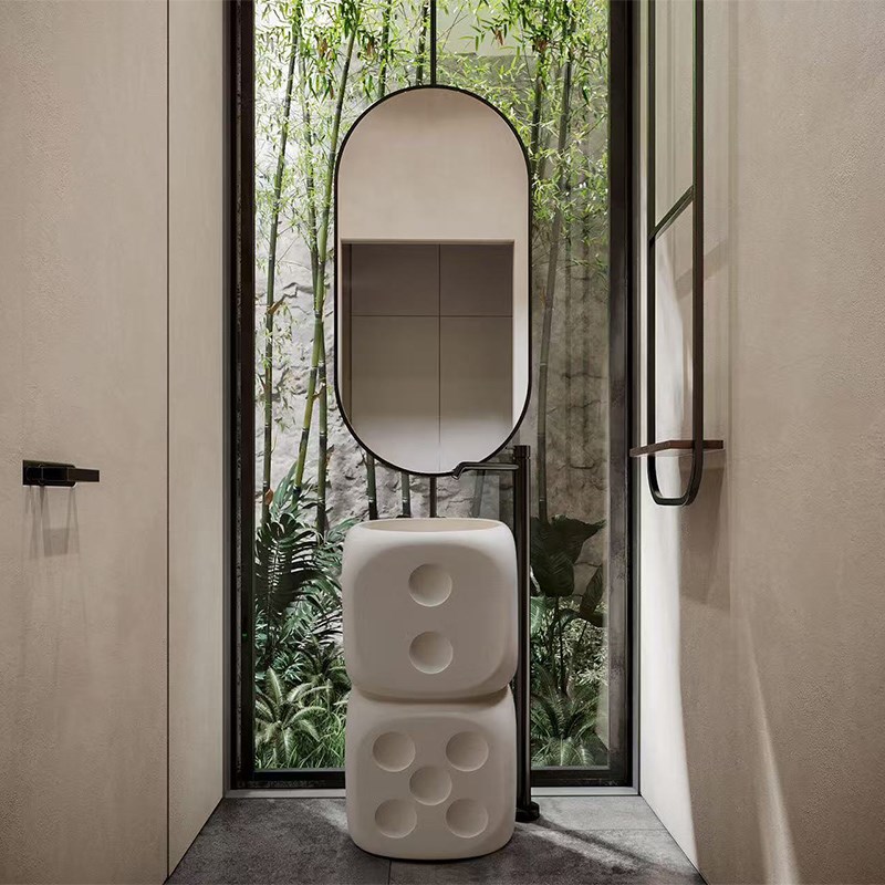 侘寂风骰子个性洗手盆设r计师一体落地式洗脸台创意艺术酒店立柱