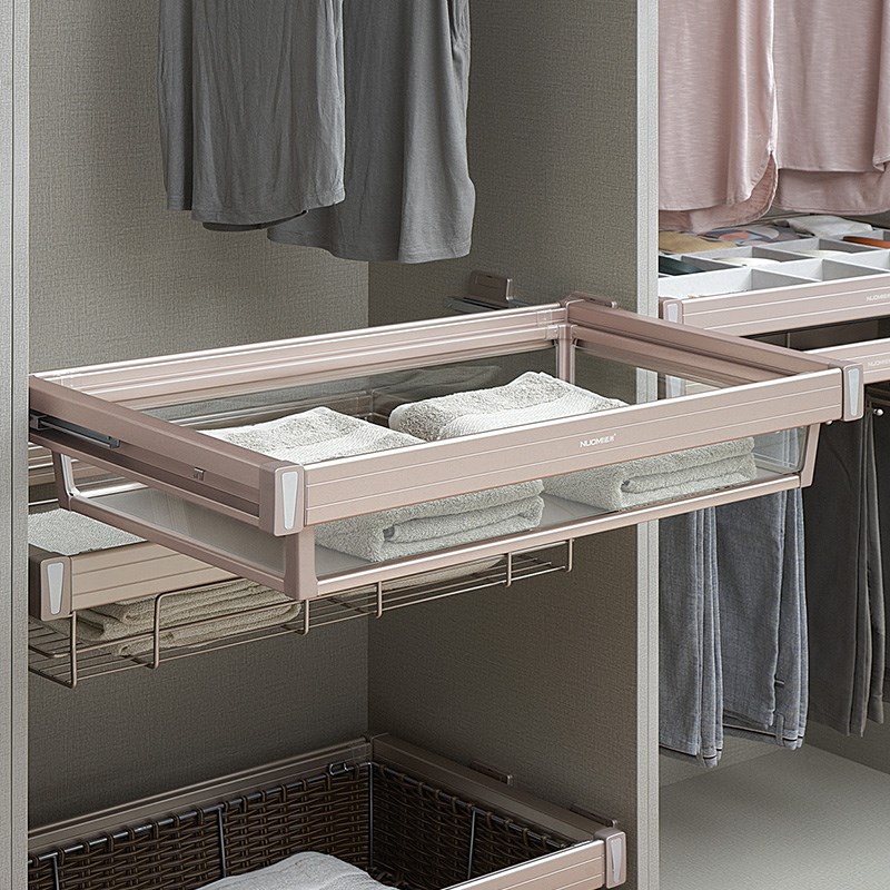 衣柜拉篮衣帽间收纳衣物藤篮衣橱阻尼柜内储物伸缩可调节推拉拉篮