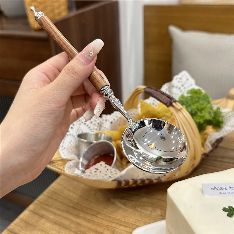 【圆头干饭勺】高档货黄花梨木手柄!304品级不锈钢喝Z汤勺子主餐