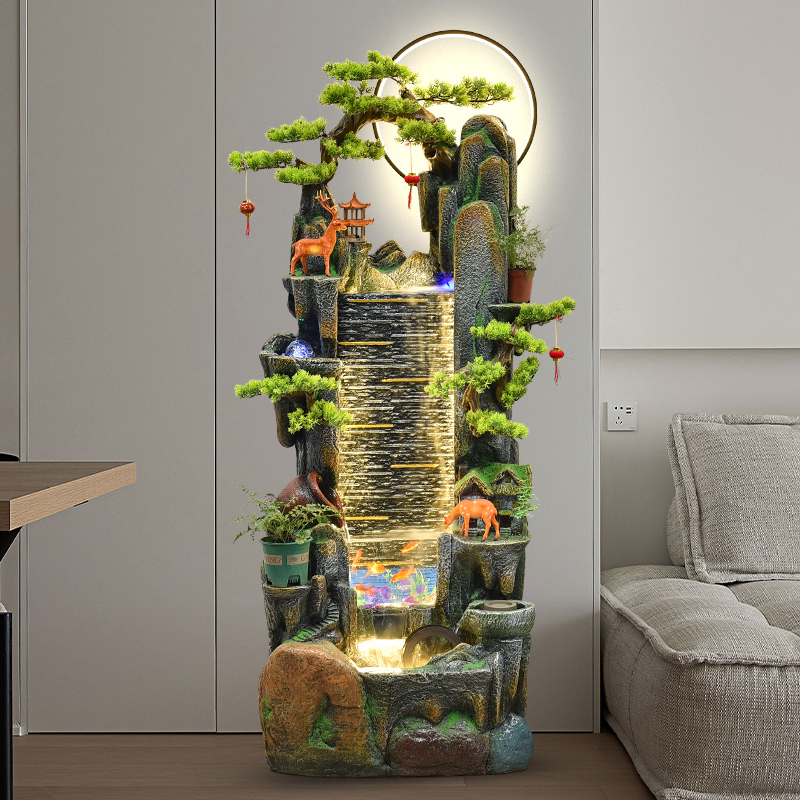 鱼缸水幕墙屏风流水摆p件循环水客厅玄关落地装饰水景假山喷泉造