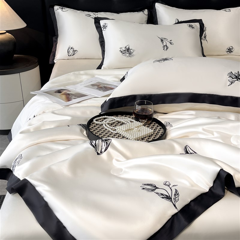 夏季凉感A类120支水洗天丝夏凉被四件套薄款冰丝刺绣空调被子单人