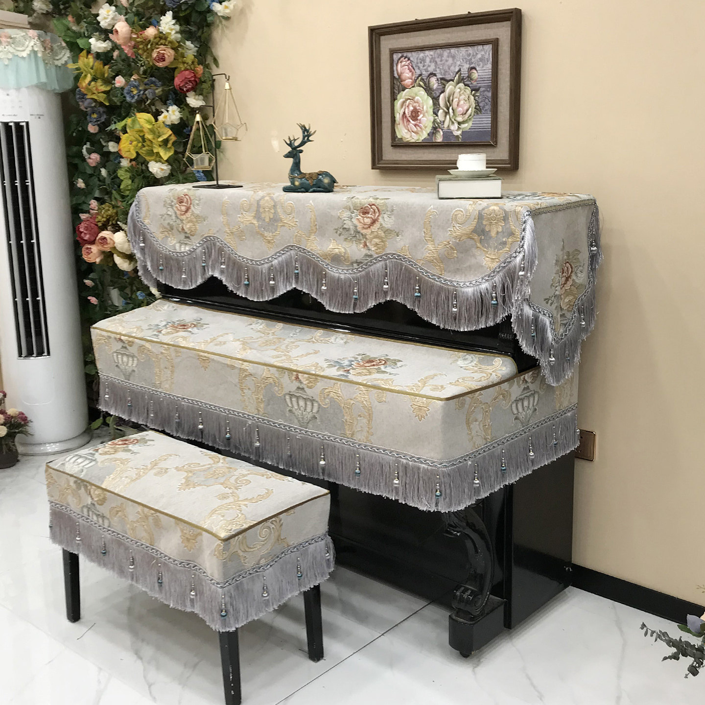 2025秋季欧式钢琴罩现代奢华半罩钢琴防尘罩三件套简约盖布琴凳罩,居家布艺,钢琴罩,淘宝优惠券,粉丝福利购,淘宝优惠卷