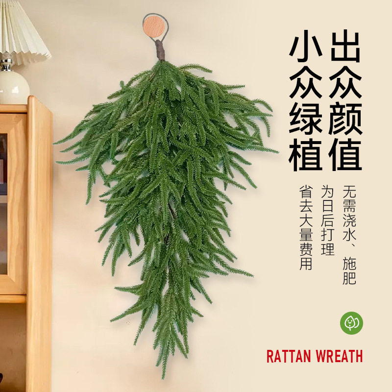 仿真圣诞藤条倒挂绒叶装饰品