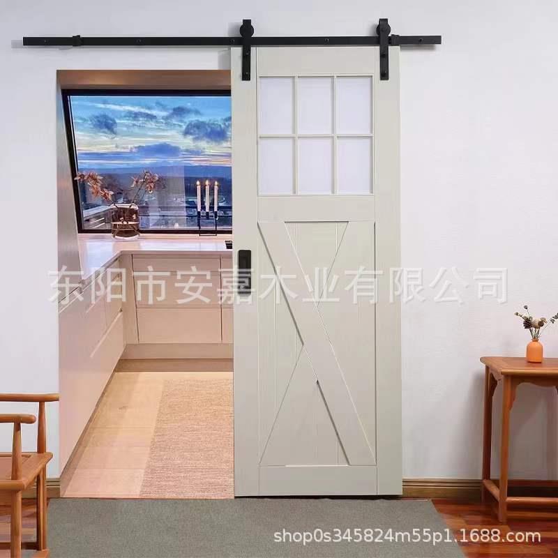 谷仓门卫生间隔断移门厨房现代玻璃门吊轨门木质简约奶油风