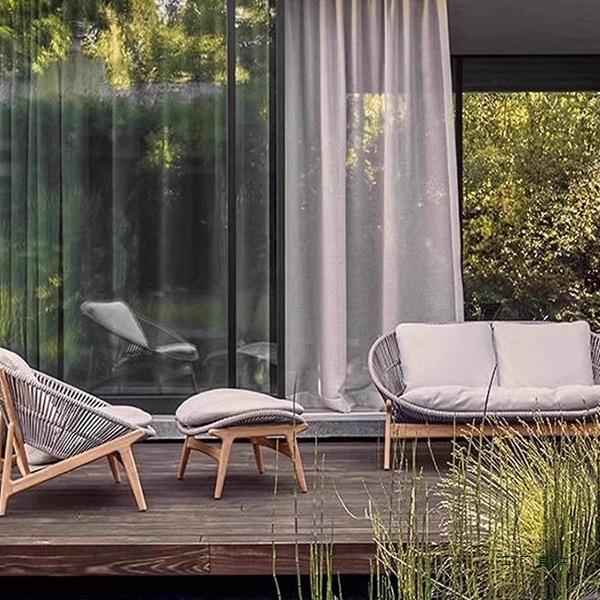 户外沙发茶几组合庭院别墅露天台柚木家具防水防晒懒人室外藤编椅