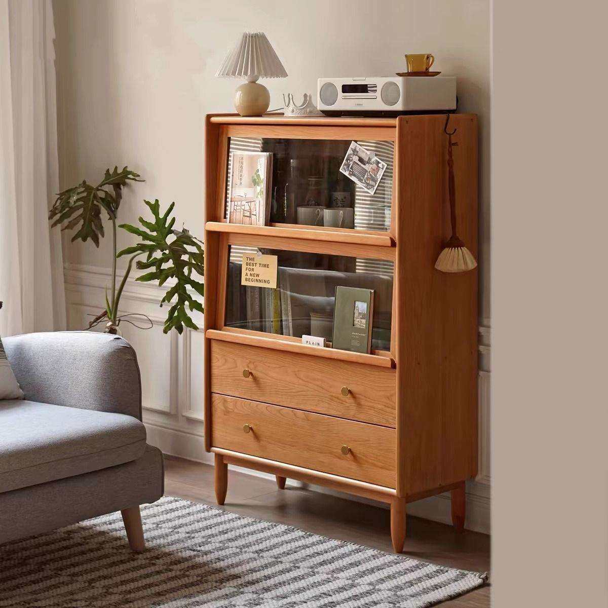 北欧实木书柜杂志柜储物柜日式简约收纳书架客厅沙发边柜电视边柜