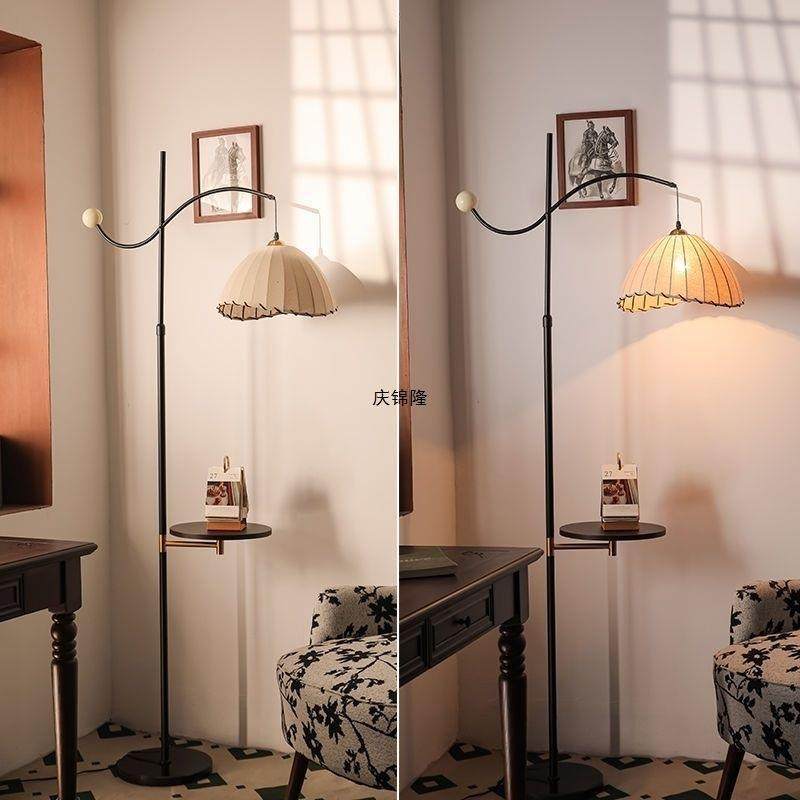 中古风落地灯置物架衣帽架一体客厅沙发旁立式卧室床头氛围感灯具