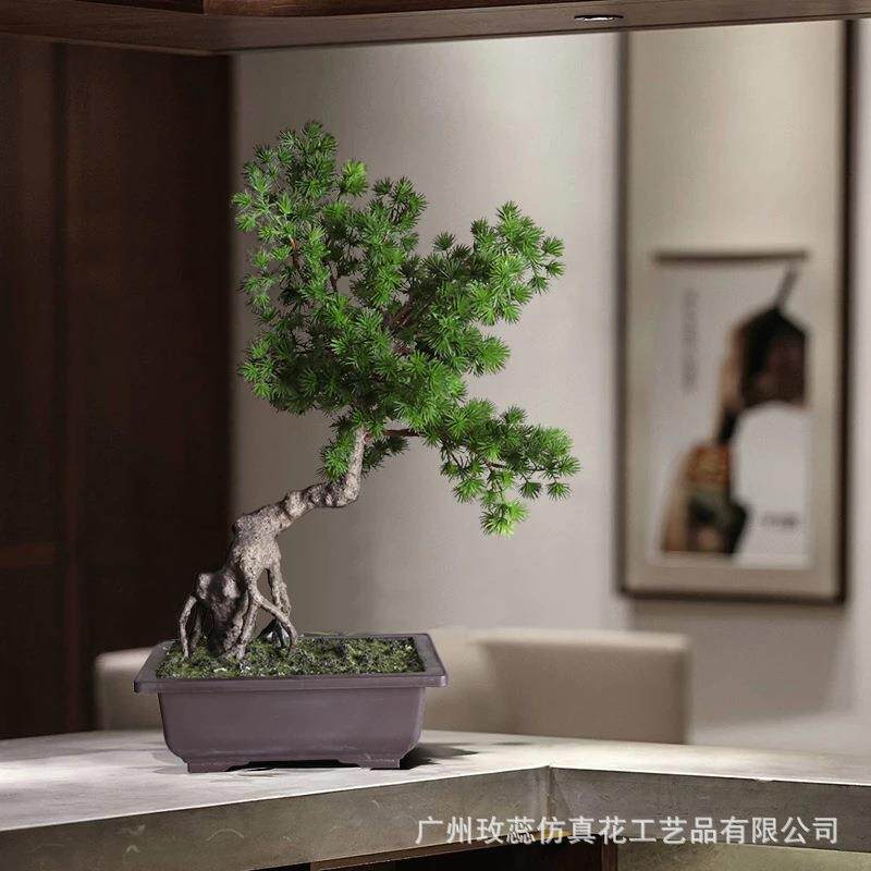 新款中式仿真罗汉松盆栽客厅茶几桌面摆放仿真绿植盆栽迎客松