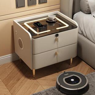 实木智能床头柜家用轻奢高级感现代简约卧室小型床边收纳储物柜子