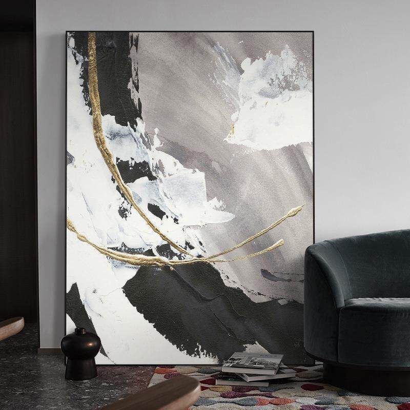 油画手绘油画《黑白海浪》客厅装饰画餐厅玄关挂画现代简约抽象