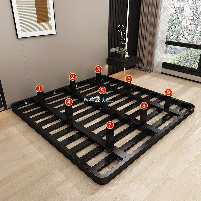 悬浮床架全钢简约主卧无床头铁艺床架双人床成人公寓出租屋铁架床