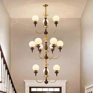 楼梯灯长吊灯美式复古楼梯吊灯复式楼别墅旋转楼梯灯法式中古风