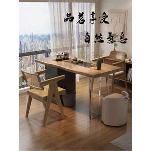 新中式阳台茶桌实木亚克力茶台2024新款家用休闲小茶桌阳台泡茶桌