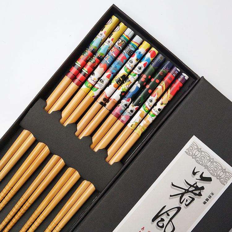 创意楠竹一家人筷子家庭专人竹筷5-10双长家用装可爱5色分筷