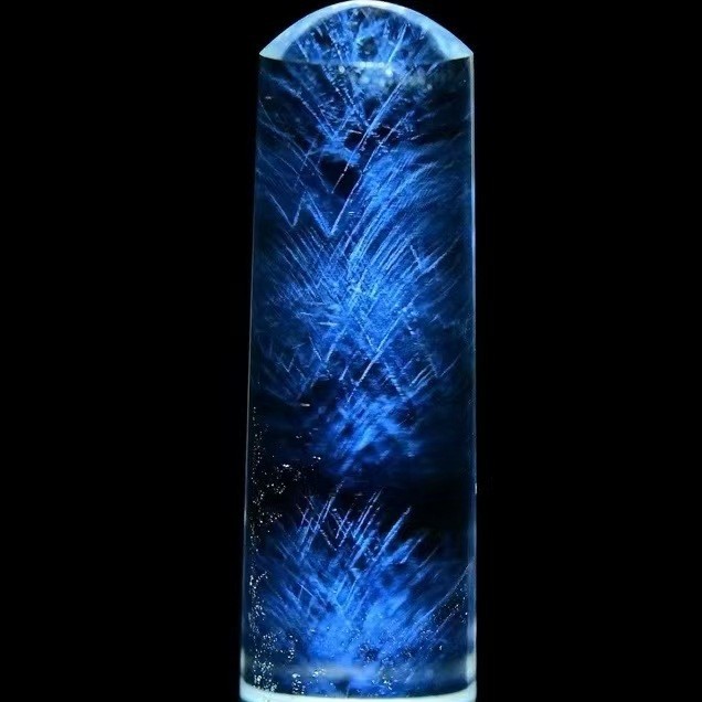天然蓝针白水晶印章可刻字把件
