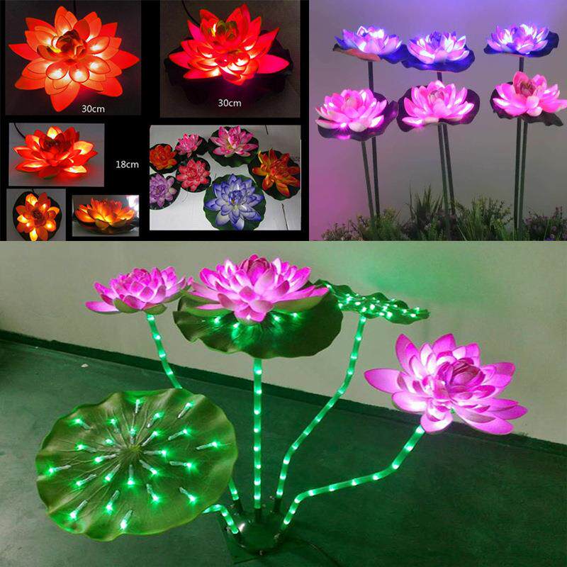 户外LED水上漂仿真莲花灯荷花灯佛供灯河岸装饰荷花节插地灯
