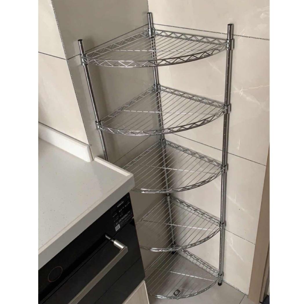 厨房置物架转角架三脚架不锈钢色收纳架扇形置物架锅架脸盆架多层