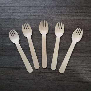 一次性木质餐具160mm木叉勺一次性木勺可加印logo工厂直出