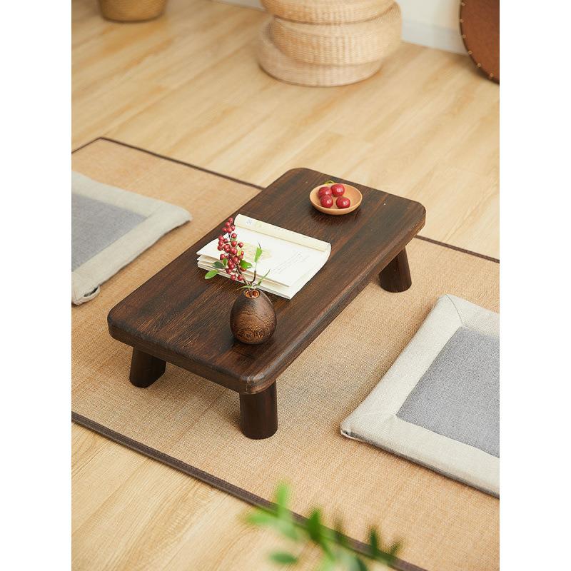 #榻榻米茶桌实木矮炕桌日式茶台地桌坐地做旧床上茶几桌飘窗小桌