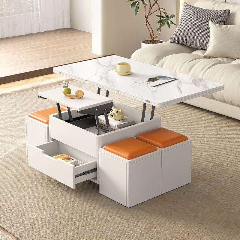 多功能升降茶几餐桌两用小户型现代简约奶油风客厅家具伸缩折叠柜