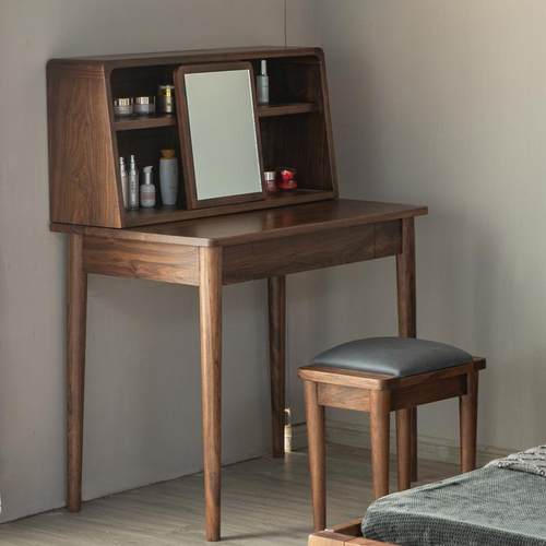梳妆台黑胡桃木桌北美全化妆台现代简约化妆桌实木多功能梳妆北欧