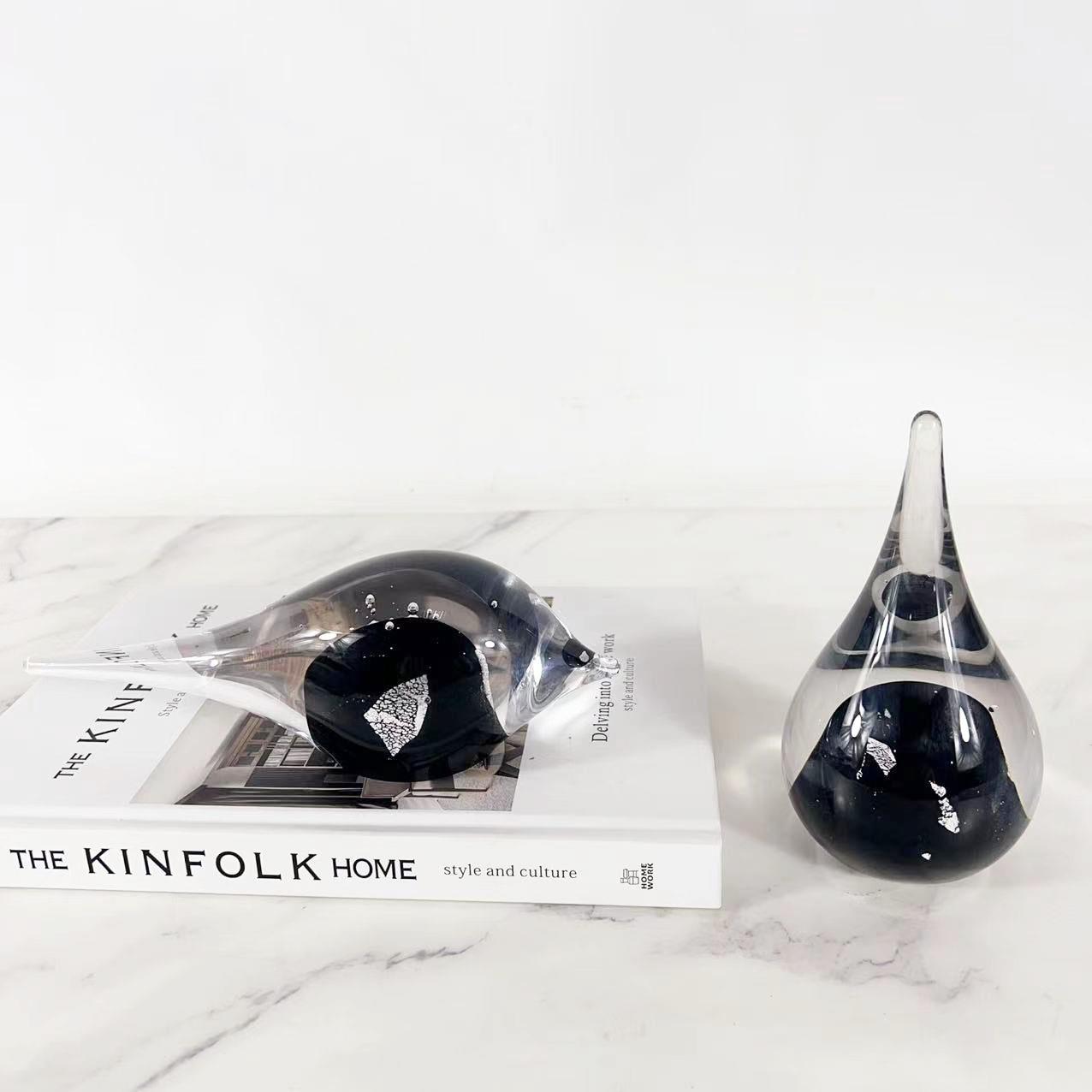 现代简约琉璃水滴摆件样板房售楼处客厅艺术家居桌面软装饰品