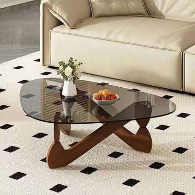 实木玻璃茶几小户型客厅家用简约透明极简意式轻奢创意异形矮茶桌