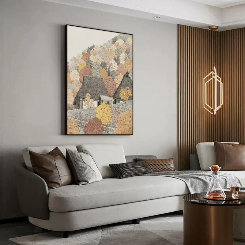 树林风景客厅大幅装饰画抽象艺术餐厅壁画日式复古玄关竖版挂画