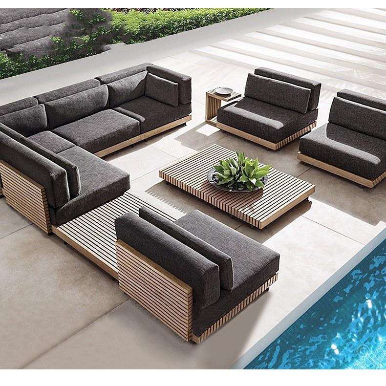 高端户外实木沙发露台别墅室外茶几组合庭院防水防晒民宿柚木沙发