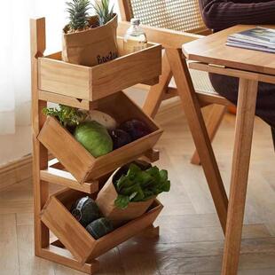 木制储物架实木多功能厨房置物架水果收纳筐收纳架角落落地架多层