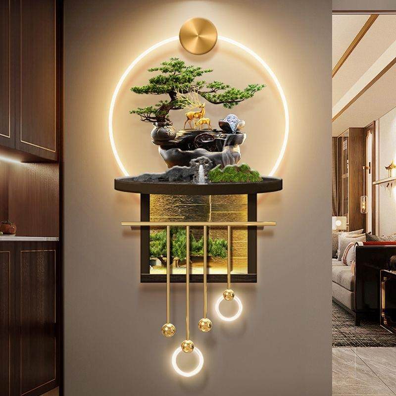 新中式茶室迎客松玄关装饰画走廊过道壁画灯楼梯间转角入户门挂画